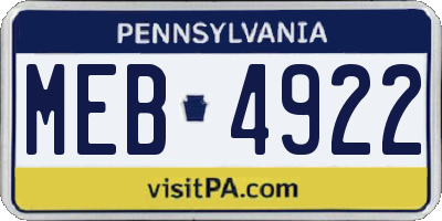 PA license plate MEB4922
