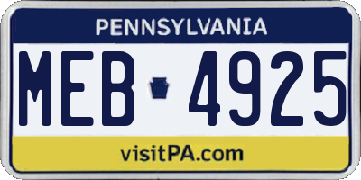 PA license plate MEB4925