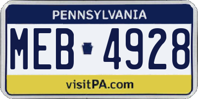 PA license plate MEB4928