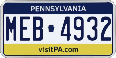 PA license plate MEB4932