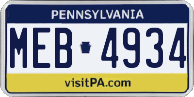 PA license plate MEB4934