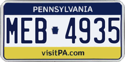 PA license plate MEB4935