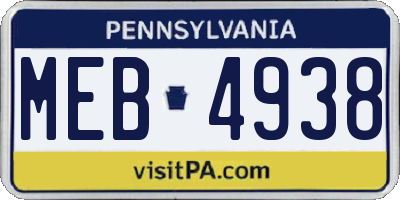PA license plate MEB4938