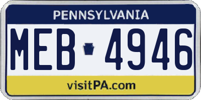PA license plate MEB4946