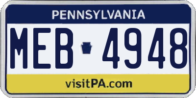 PA license plate MEB4948