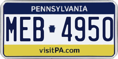 PA license plate MEB4950