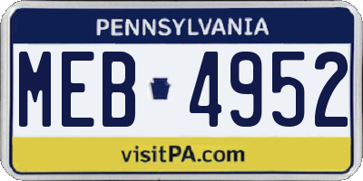 PA license plate MEB4952