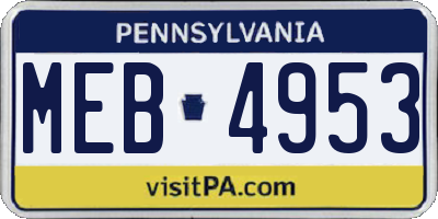 PA license plate MEB4953