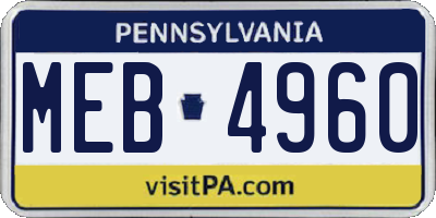 PA license plate MEB4960