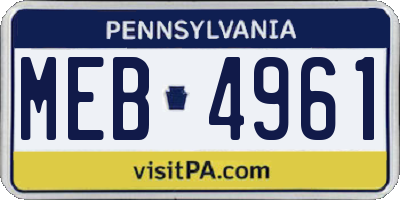 PA license plate MEB4961