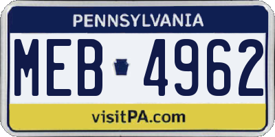 PA license plate MEB4962