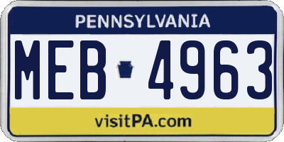PA license plate MEB4963
