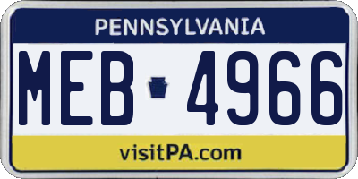 PA license plate MEB4966