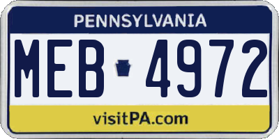 PA license plate MEB4972