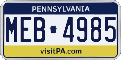 PA license plate MEB4985