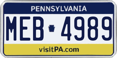 PA license plate MEB4989
