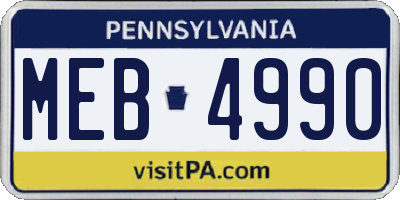 PA license plate MEB4990