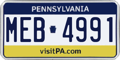 PA license plate MEB4991