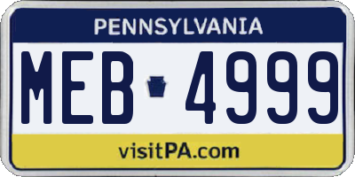 PA license plate MEB4999
