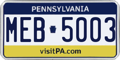 PA license plate MEB5003