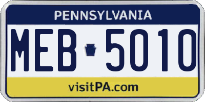 PA license plate MEB5010