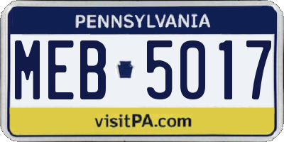 PA license plate MEB5017