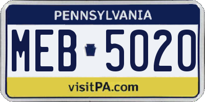 PA license plate MEB5020