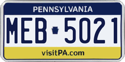 PA license plate MEB5021