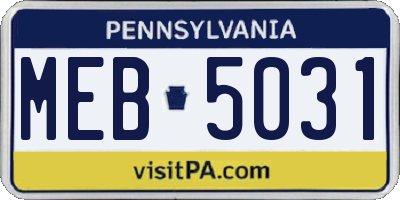PA license plate MEB5031