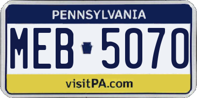 PA license plate MEB5070