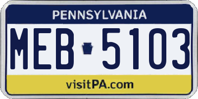 PA license plate MEB5103