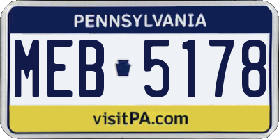 PA license plate MEB5178