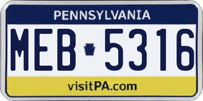 PA license plate MEB5316