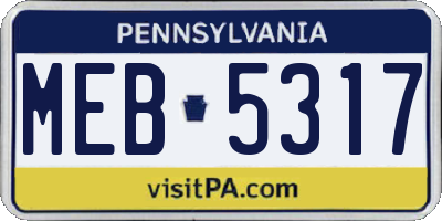 PA license plate MEB5317