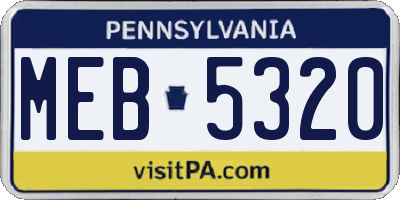 PA license plate MEB5320