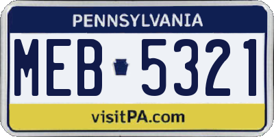 PA license plate MEB5321