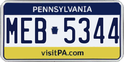 PA license plate MEB5344