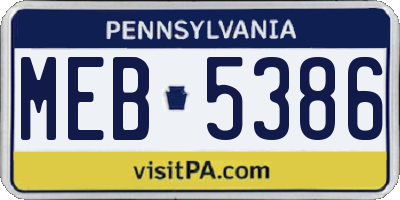 PA license plate MEB5386