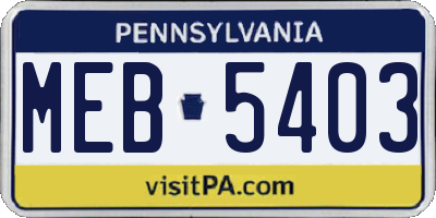 PA license plate MEB5403