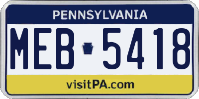 PA license plate MEB5418
