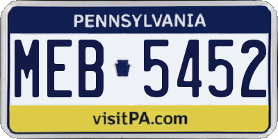 PA license plate MEB5452