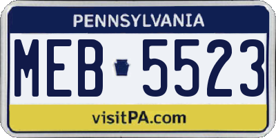 PA license plate MEB5523
