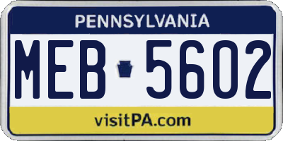 PA license plate MEB5602