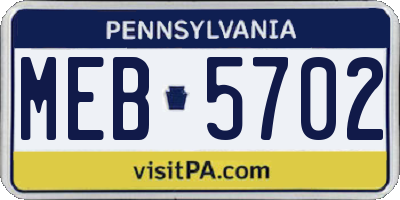 PA license plate MEB5702