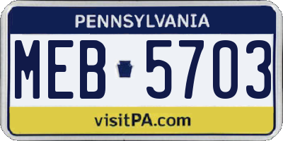 PA license plate MEB5703