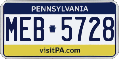 PA license plate MEB5728