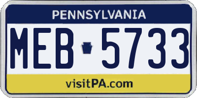 PA license plate MEB5733