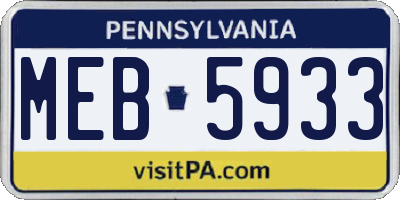 PA license plate MEB5933