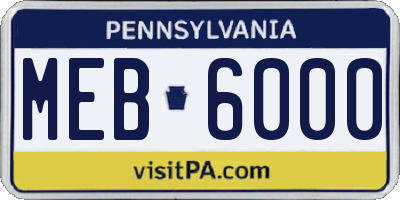 PA license plate MEB6000