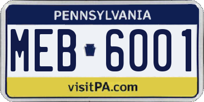 PA license plate MEB6001